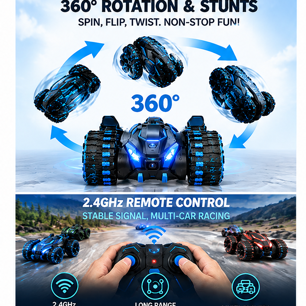 RUVVIE® 360° Rotating HD Camera Remote Control Stunt Car 🚙