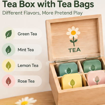 RUVVIE® Wooden Floral Tea Party Pretend Play Set 🌼