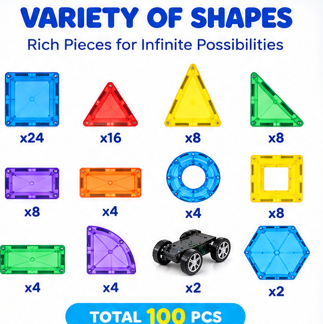 Ruvvie 100 PCS Magnetic Tiles Building Blocks Set