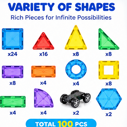 Ruvvie 100 PCS Magnetic Tiles Building Blocks Set