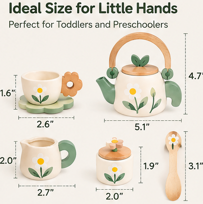 RUVVIE® Wooden Floral Tea Party Pretend Play Set 🌼