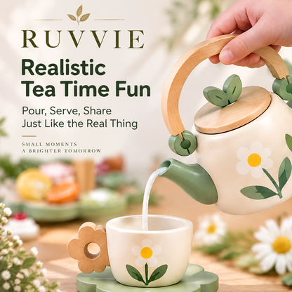 RUVVIE® Wooden Floral Tea Party Pretend Play Set 🌼