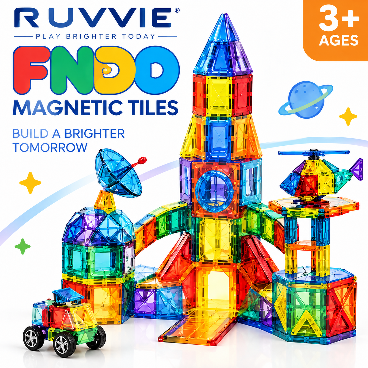 Ruvvie 100 PCS Magnetic Tiles Building Blocks Set